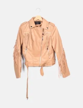 FLA M Mode Chaqueta biker camel con flecos