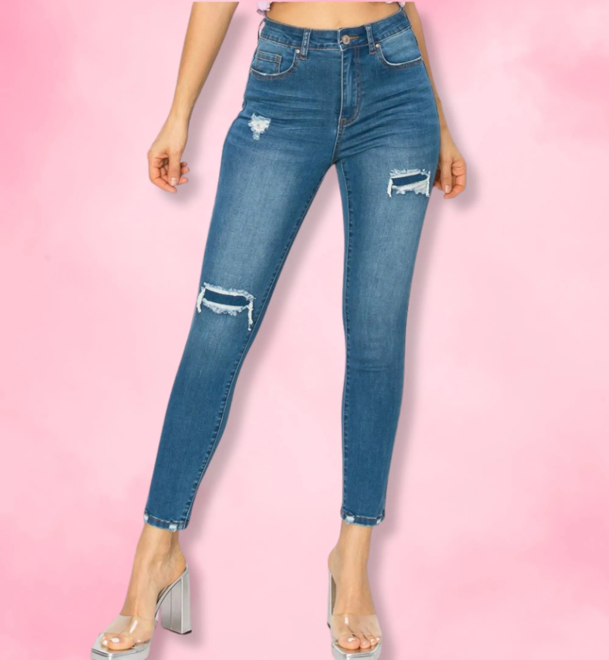 JEANS ESTILO SKINNY RASGADO TIRO ALTO 90303