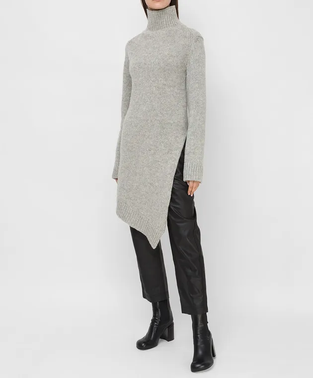 Jil Sander Light gray asymmetric wool sweater