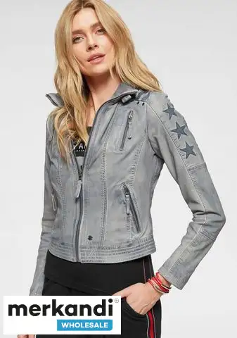 KangaROOS Chaqueta de cuero genuino para mujer (A-Stock) • gris • SOLO 19 € • (PVP: 199,99€)