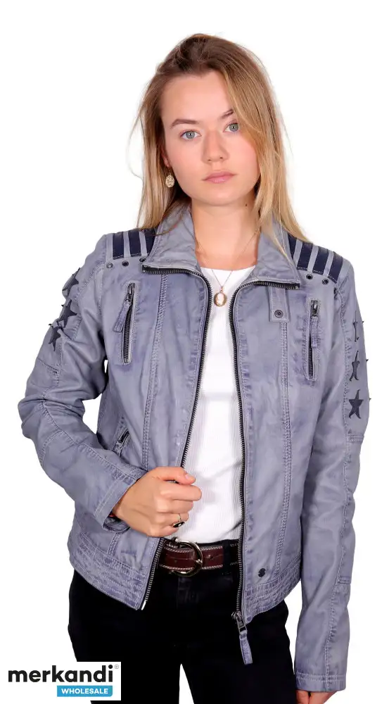 KangaROOS Chaqueta de cuero genuino para mujer (A-Stock) • gris • SOLO 19 € • (PVP: 199,99€)