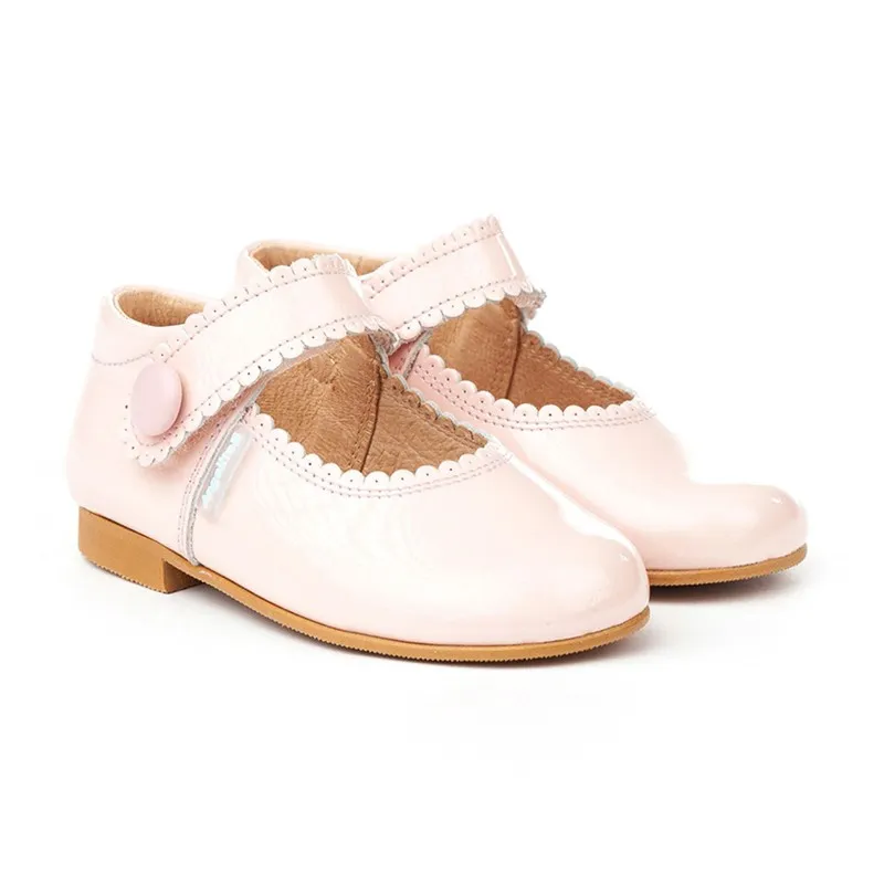 Merceditas Niña Piel Charol Velcro 1502 Rosa, de Angelitos