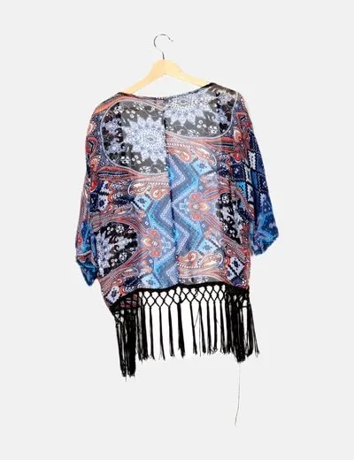 Miss Glammy Kimono print cachemira flecos