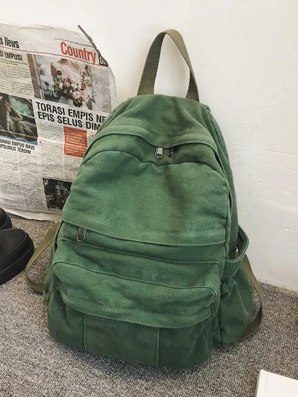 Mochila escolar de lona con lavado vintage