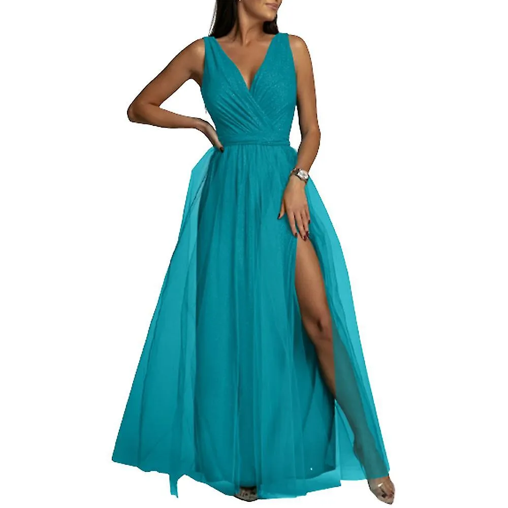 Mujer V cuello dama de honor boda maxi vestido damas baile baile vestido noche cóctel split vestidos largos de alta calidad