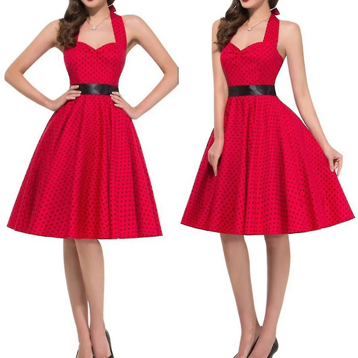 Mujeres Polka Dot Vintage Cocktail Party Halter Vestidos