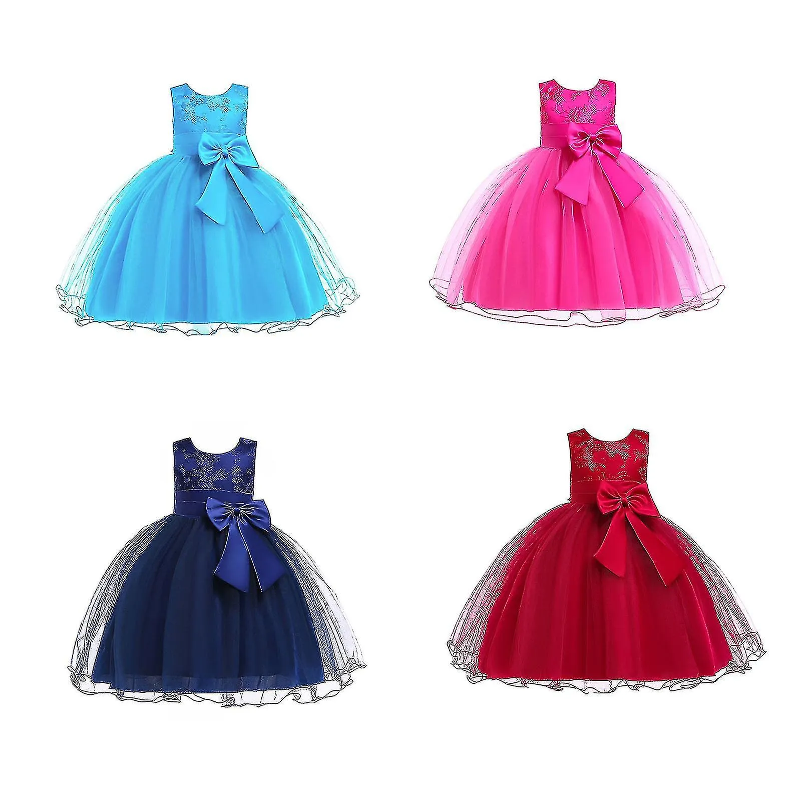 Niñas Dama de honor Vestido Bebé Flor Niños Fiesta Rose Bow Vestidos de princesa