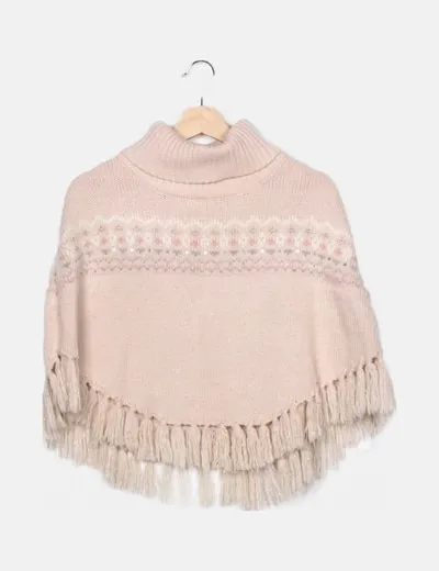 NoName Poncho rosa punto flecos