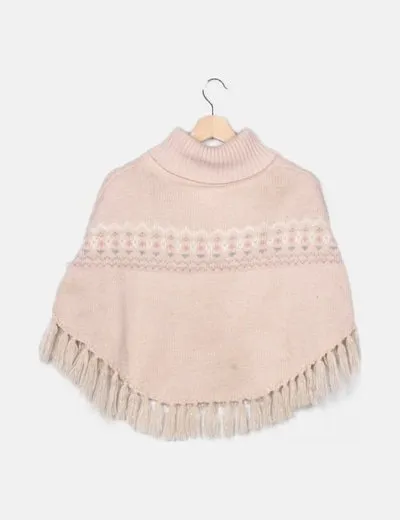 NoName Poncho rosa punto flecos