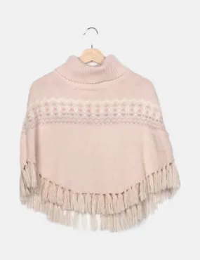 NoName Poncho rosa punto flecos