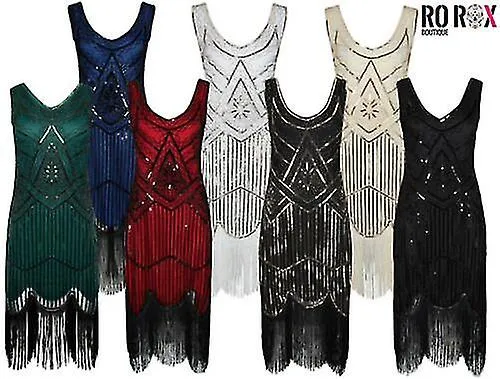 Nuevo vestido de lentejuelas de 1920 Cóctel Fringe Gran flapper de disfraces de Gatsby