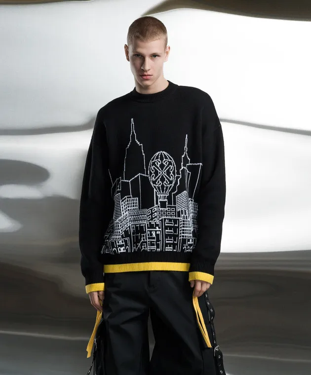 Off-White Black Skyline sweater with a pattern