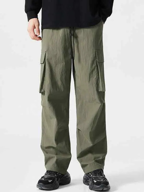 Pantalones cargo sueltos y rectos con bolsillos grandes para hombre