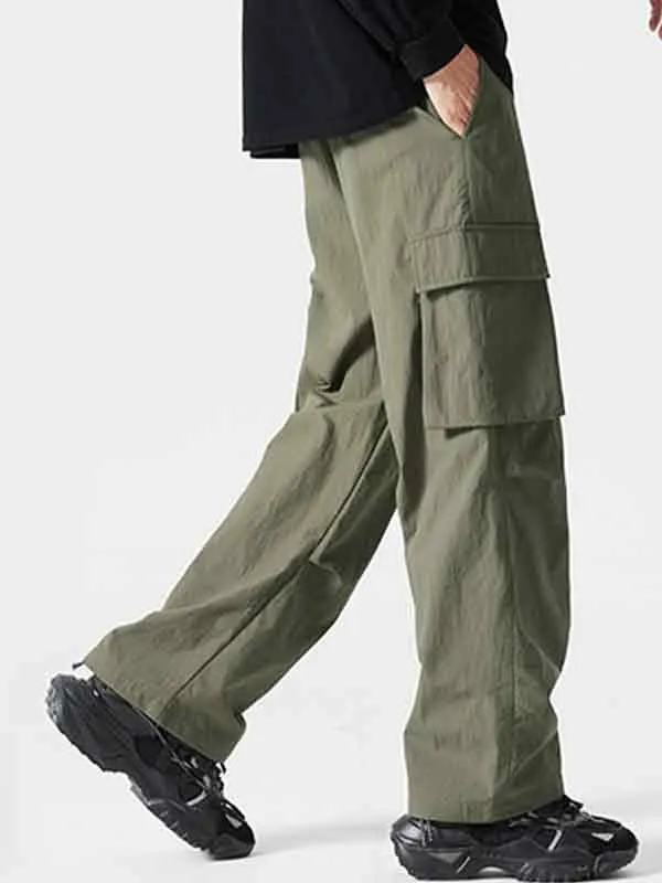 Pantalones cargo sueltos y rectos con bolsillos grandes para hombre