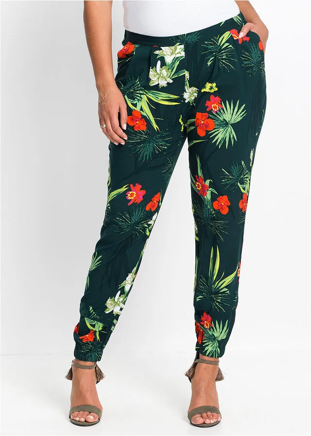 Pantalón con cinturilla elástica Verde estampado