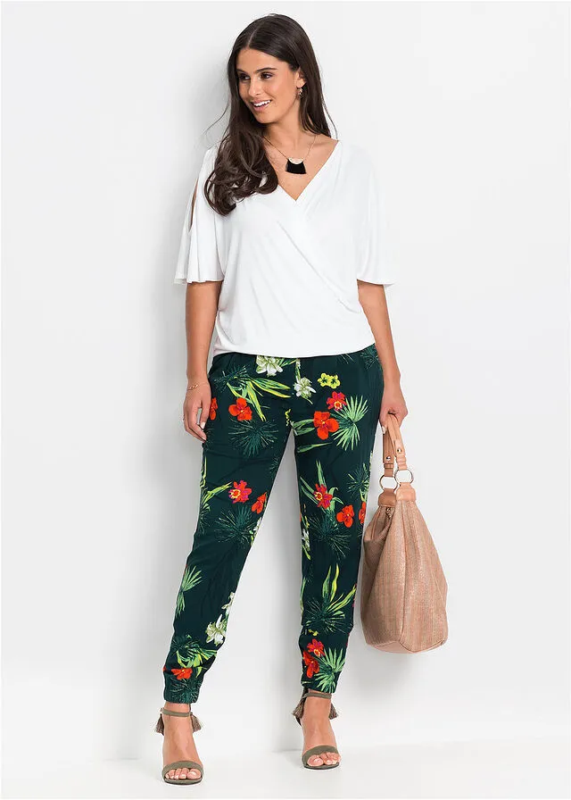 Pantalón con cinturilla elástica Verde estampado