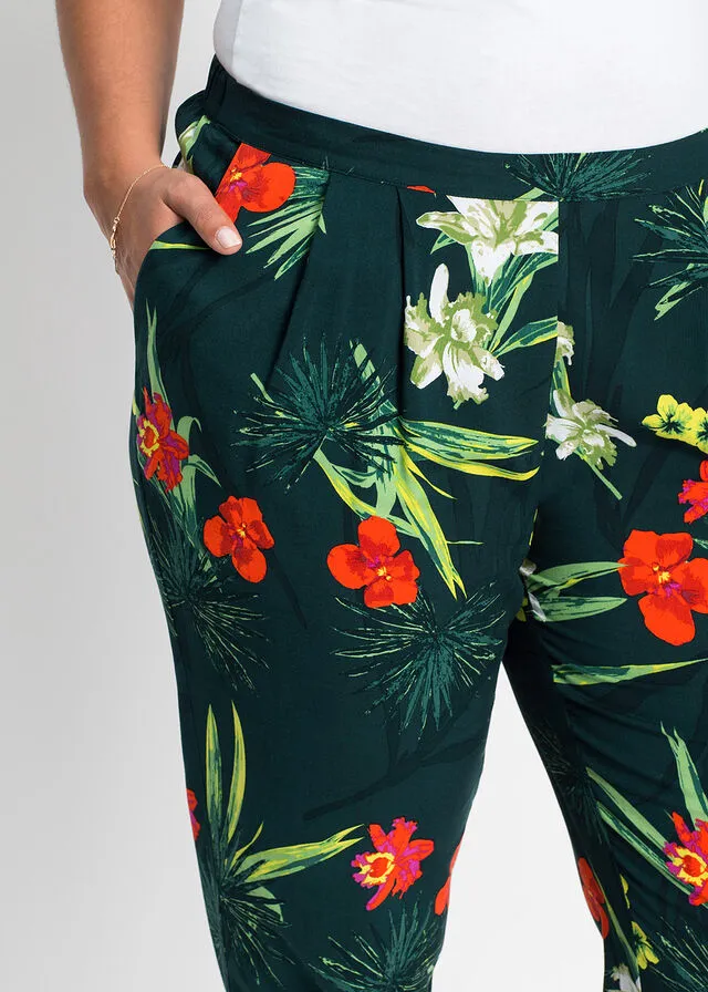 Pantalón con cinturilla elástica Verde estampado