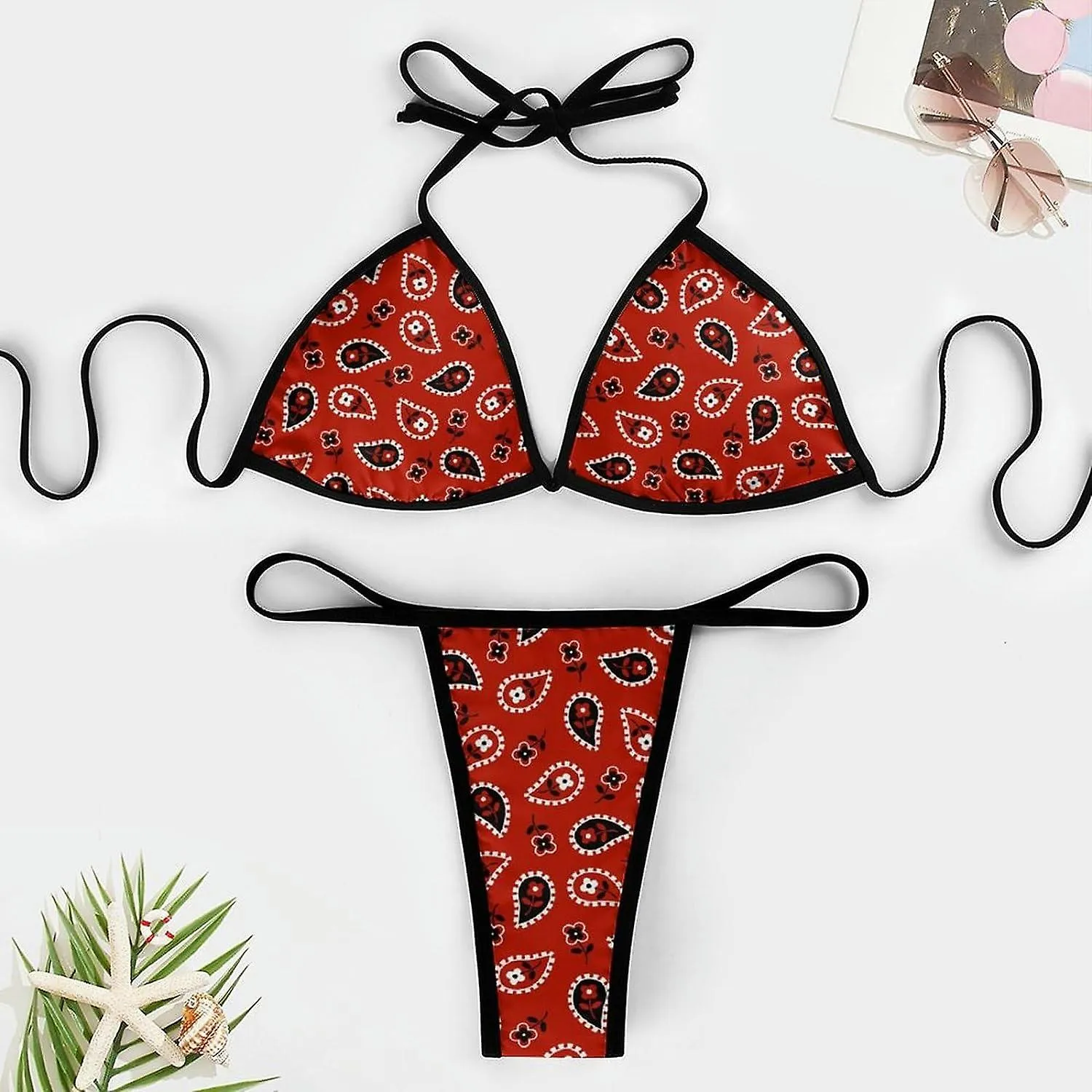 Pañuelo Rojo Conjunto De Bikini De Mujer Traje De Baño De 2 Piezas Traje De Baño Sexy Triángulo De Halter Traje De Bañotyle92TG3