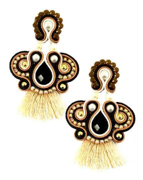 PENDIENTES DE FLAMENCA GRANDES MARRONES CON FLECOS Y PEDRERIA FABULOSOS PARA TU VESTIDO DE FLAMENCA