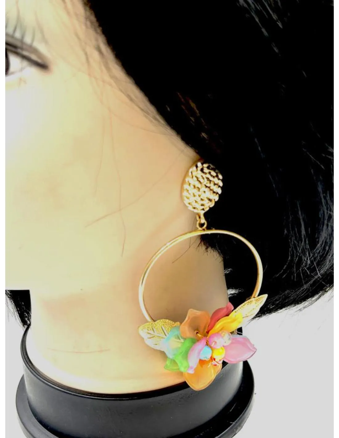 PENDIENTES FLAMENCA DE COLORES Y AROS DORADOS