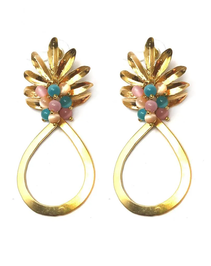 PENDIENTES GRANDES CON PIEDRAS ROSA Y AZUL ,MODA FLAMENCA