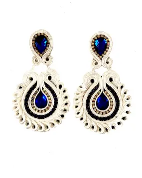 PENDIENTES GRANDES DE FLAMENCA BLANCOS Y AZUL MARINO PARA TU VESTIDO DE FLAMENCA