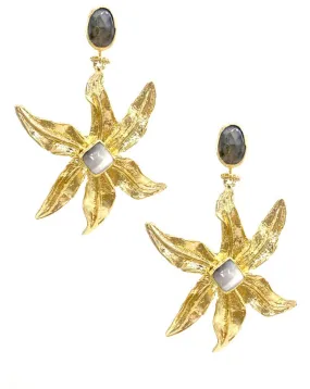 PENDIENTES GRANDES DORADOS CONJUNTO FLOR ESTRELLADA INSPIRACIÓN MARINA