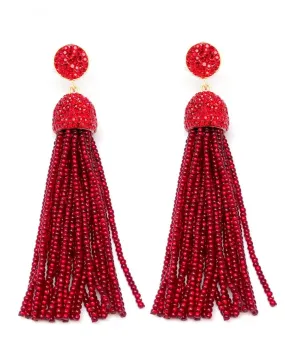 PENDIENTES LARGOS DE FIESTA ROJOS PARA BODAS CON FLECOS