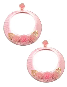 PENDIENTES ROSAS DE FLAMENCA AROS GRANDES Y FLORES