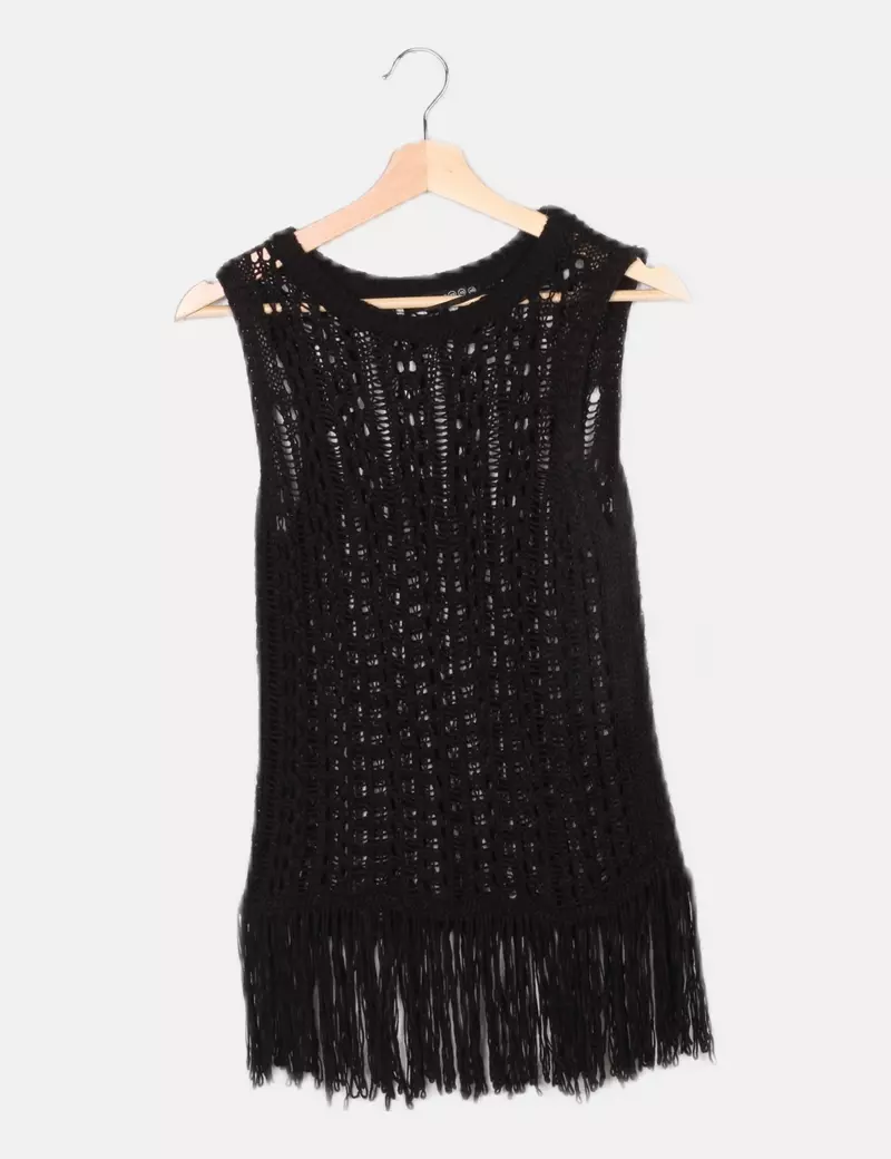 Primark Blusa punto negra con flecos