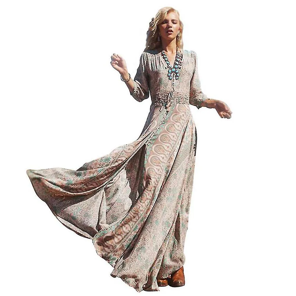 Retro Boho Paisley Hippie Chiffon Maxi Vestido Largo Ropa de Mujer Boho Maxi Ball Summer Wrap Vestido de Noche Vestidos de Cócte