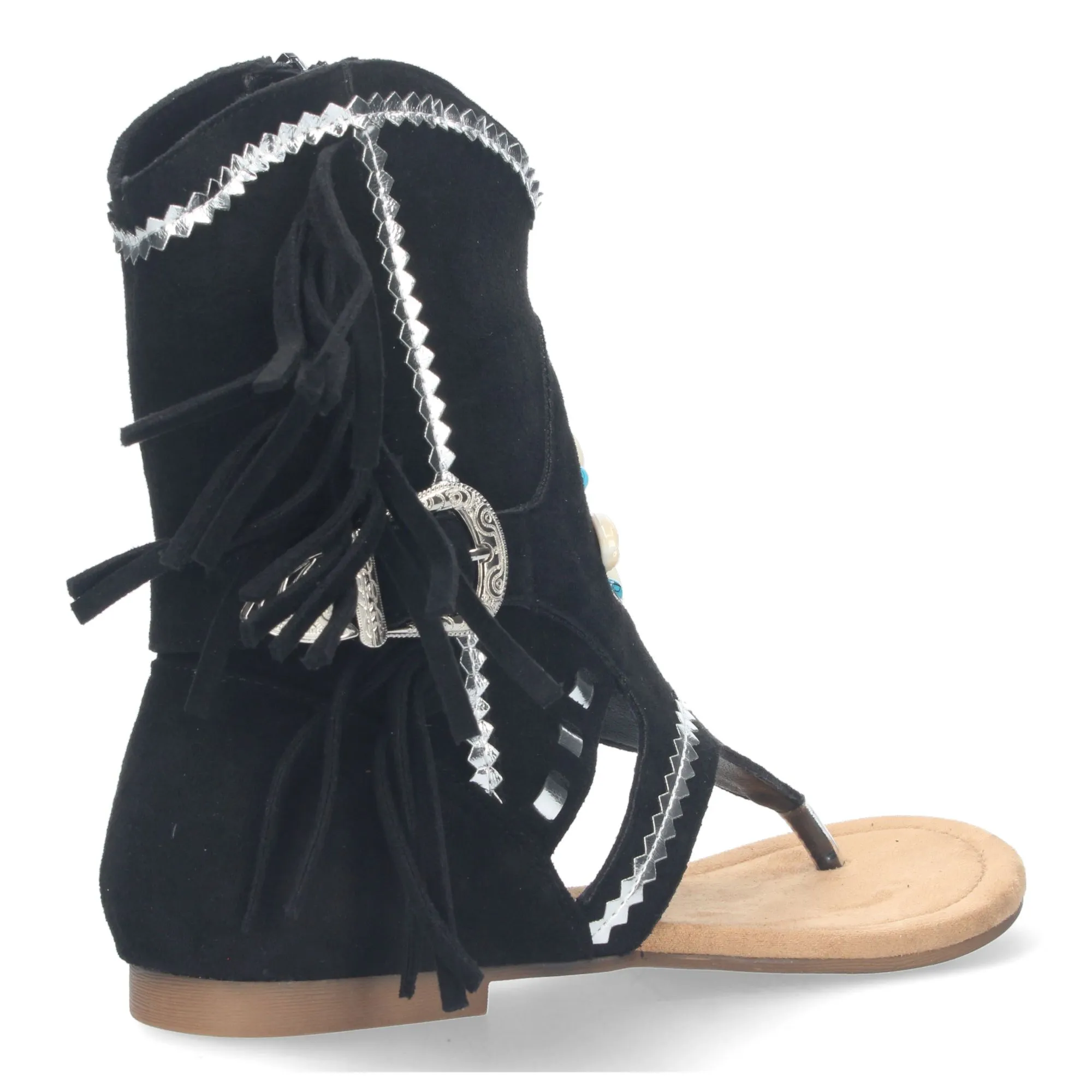 Sandalias planas tipo esclava con flecos para mujer negro JH-168