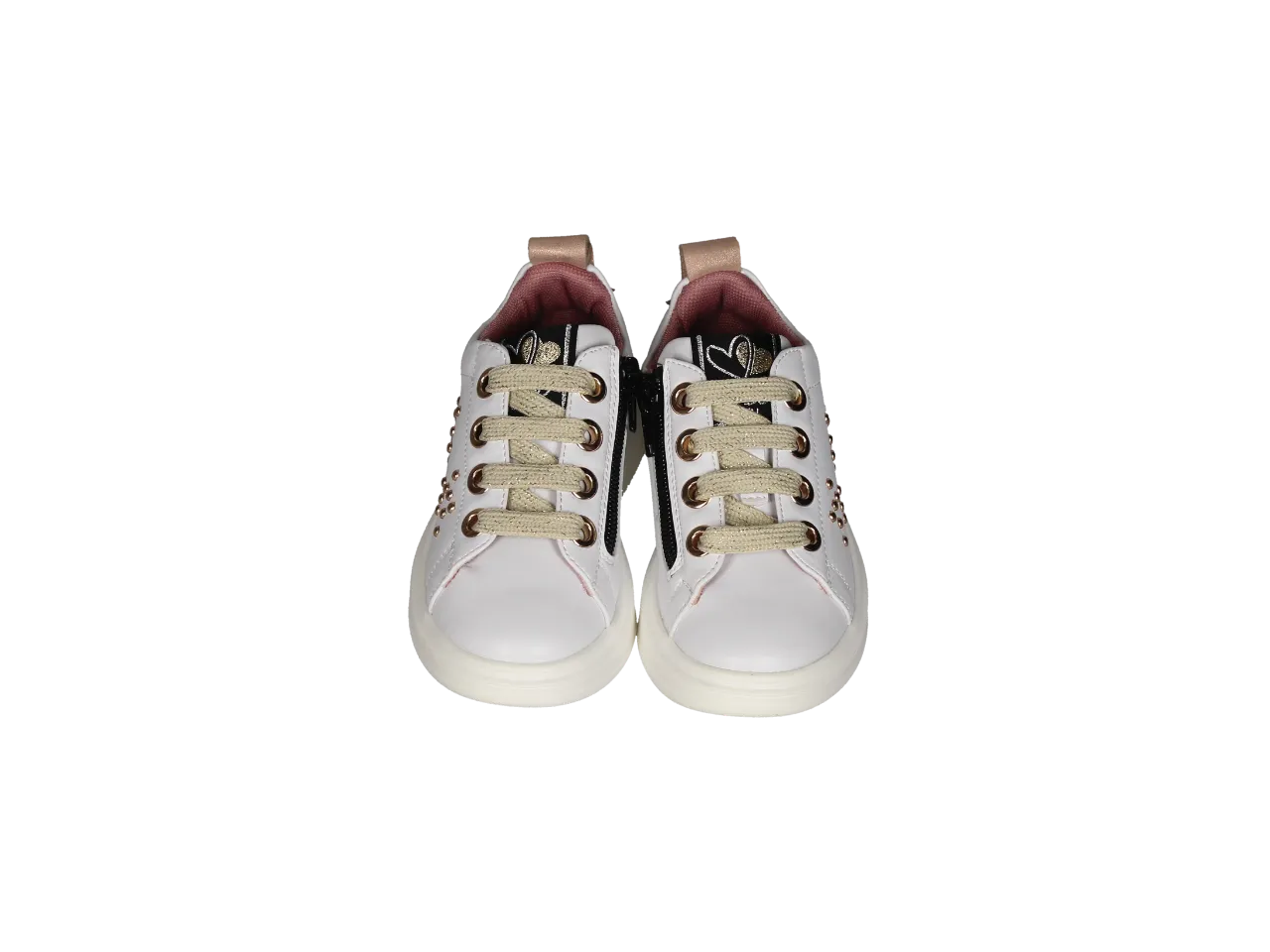 Sneaker Blanco Lateral Tachas Talon Estrella Nude Glitter Flecos