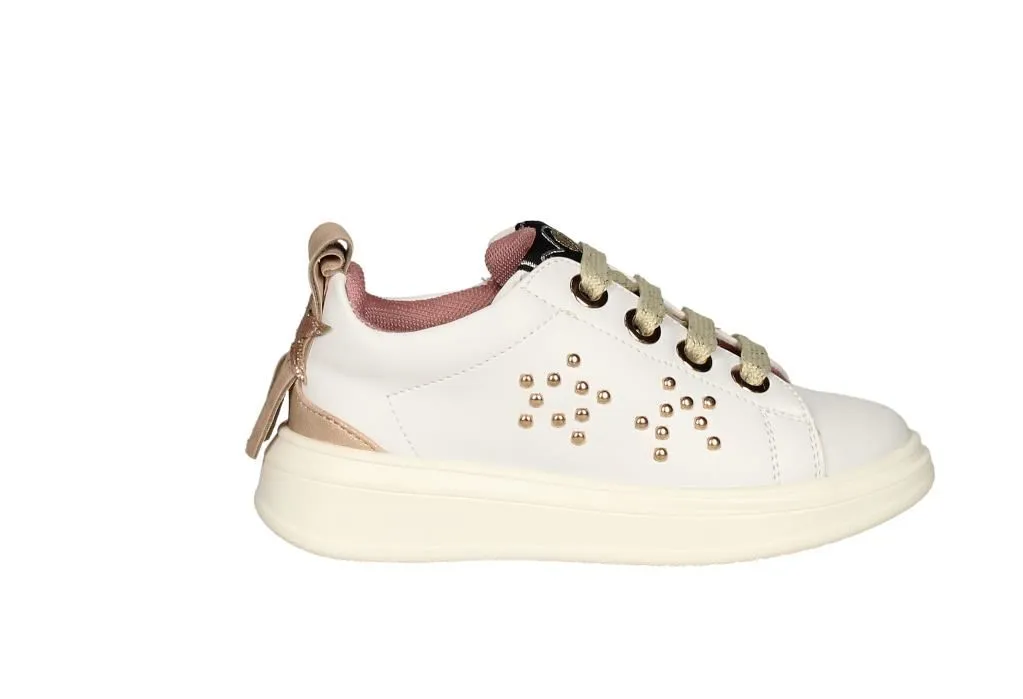 Sneaker Blanco Lateral Tachas Talon Estrella Nude Glitter Flecos