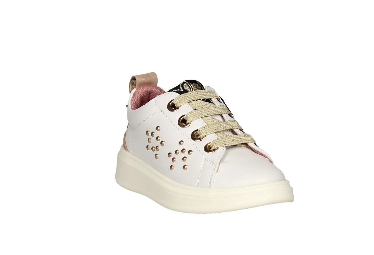 Sneaker Blanco Lateral Tachas Talon Estrella Nude Glitter Flecos