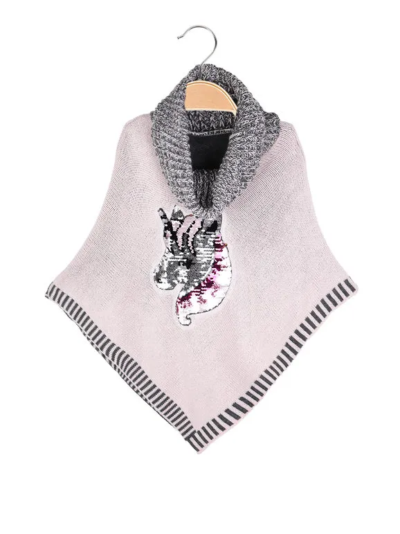 Solada Poncho de punto para niña con cuello vuelto.