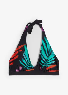 Sujetador de bikini cuello halter Negro-estampado de colores