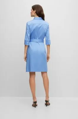 Vestido camisero con cinturón en algodón elástico