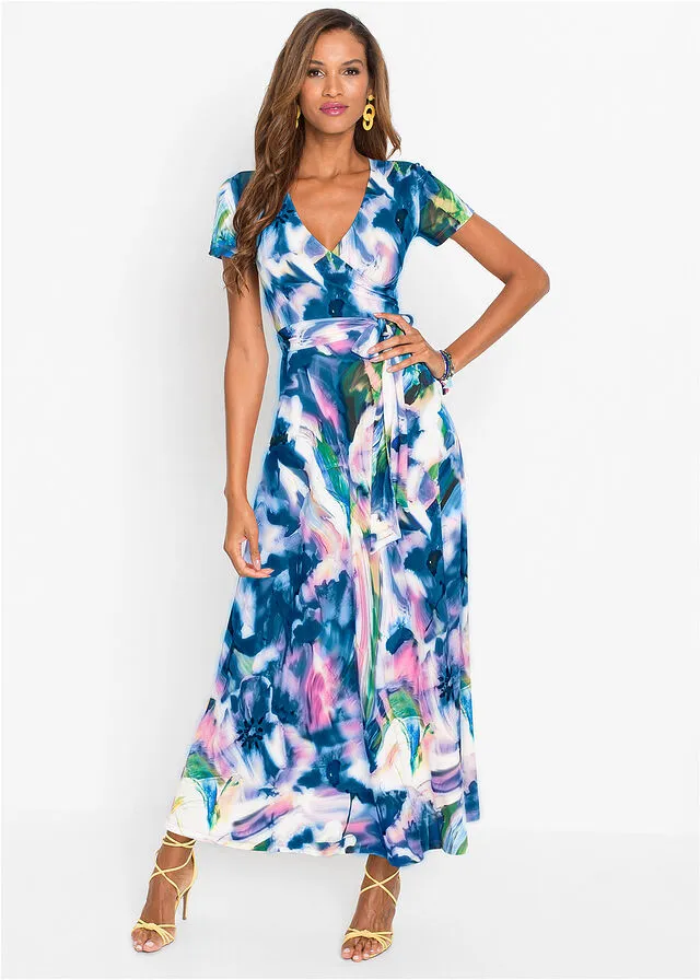 Vestido con estampado de flores Azul-verde estampado