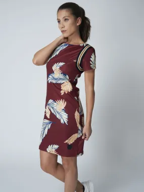 Vestido con estampado de hojas exóticas y rayas