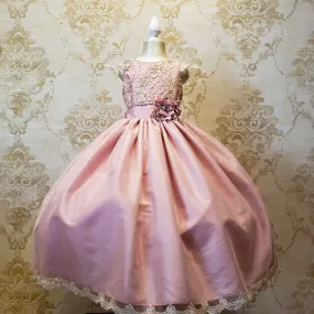 Vestido de Niña Fiesta Rosa Palo con Encaje Oro Elegante Talla 10 a 12 Años