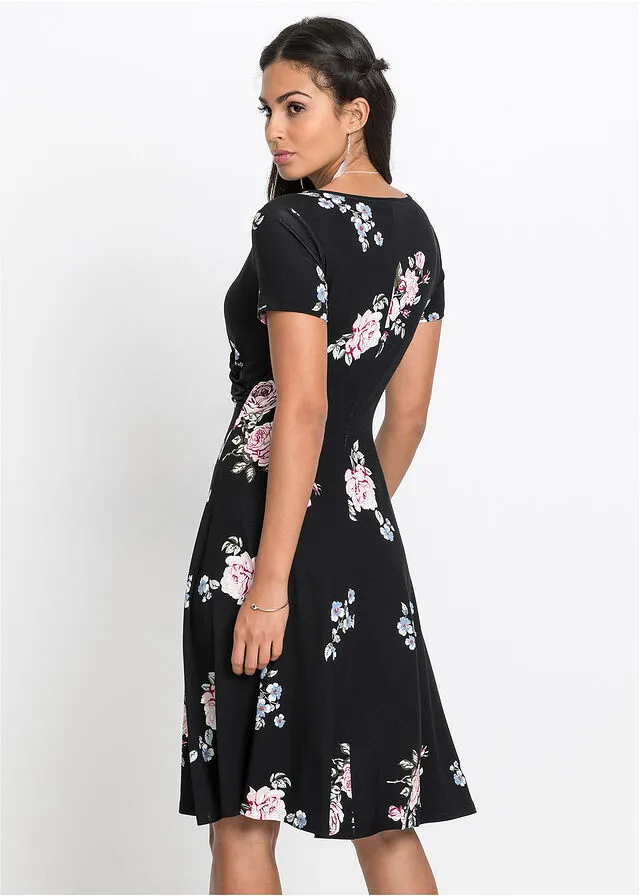 Vestido de punto de viscosa sostenible Negro de flores