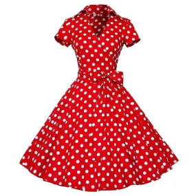 Vestidos de lunares para mujer Estilo años 50 Manga corta Rockabilly Vintage Dress Jst.