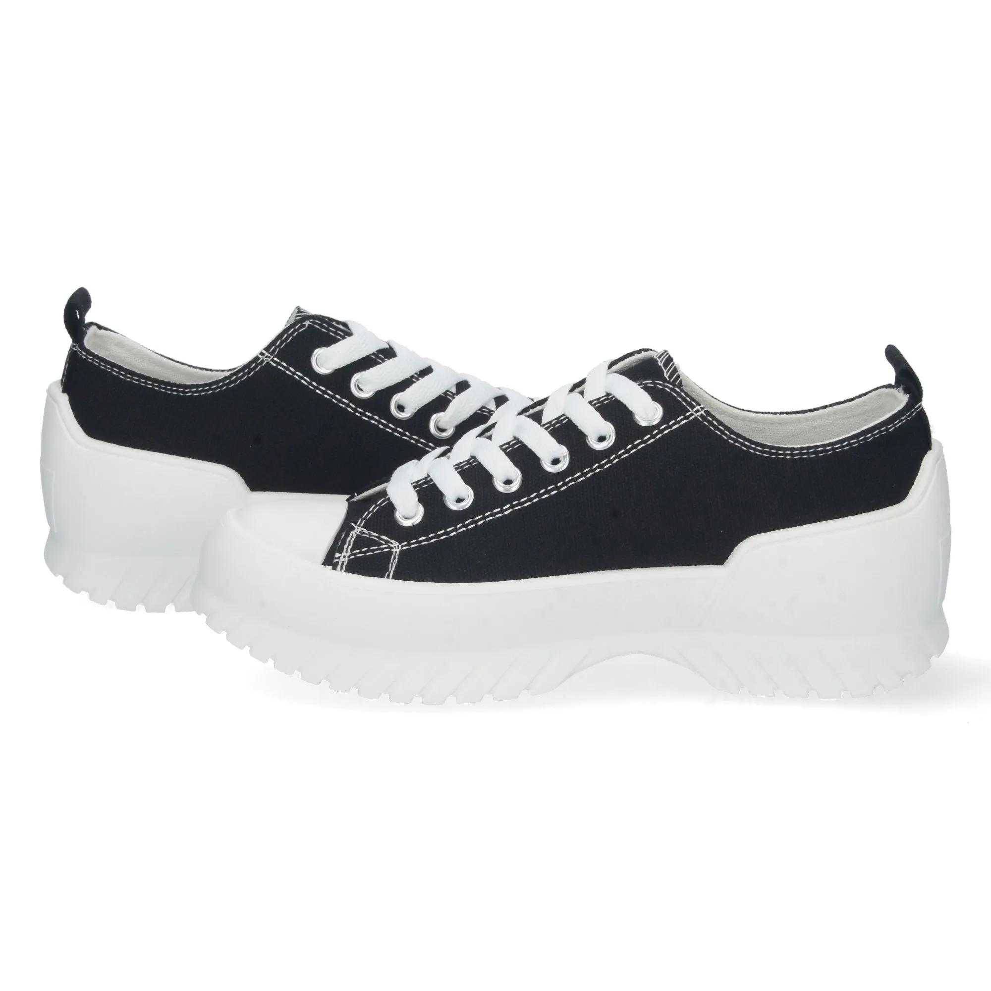 zapatillas planas de lona con plataforma mujer color negro