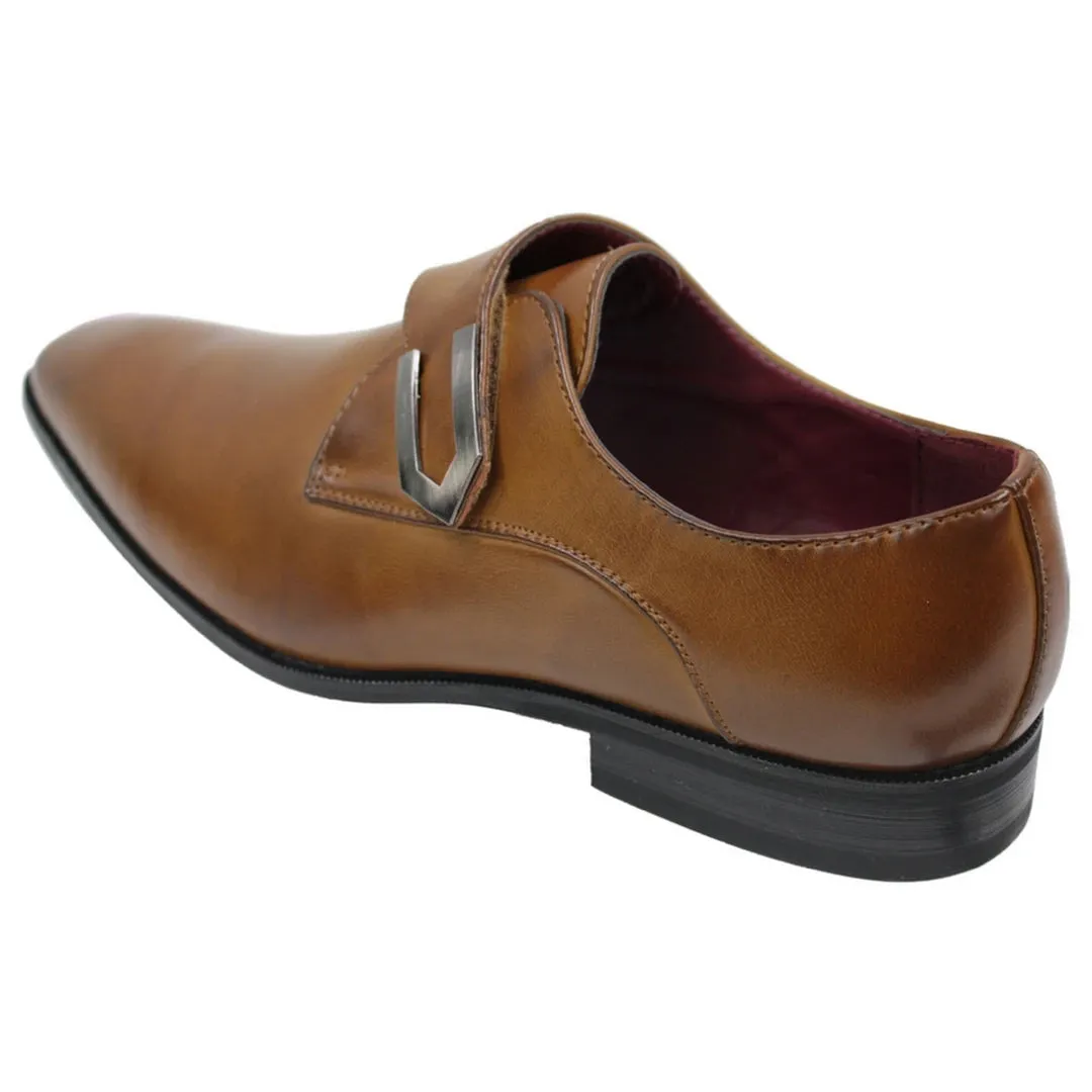 Zapatos de cuero negro marrón tostado para hombre Diseño italiano Hebilla de metal Slip On Smart
