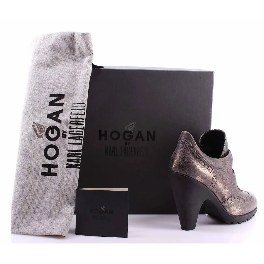 Zapatos Mujeres Botas Tacón HOGAN BY KARL LAGERFELD Cuero Gris Exclusivo Lujo