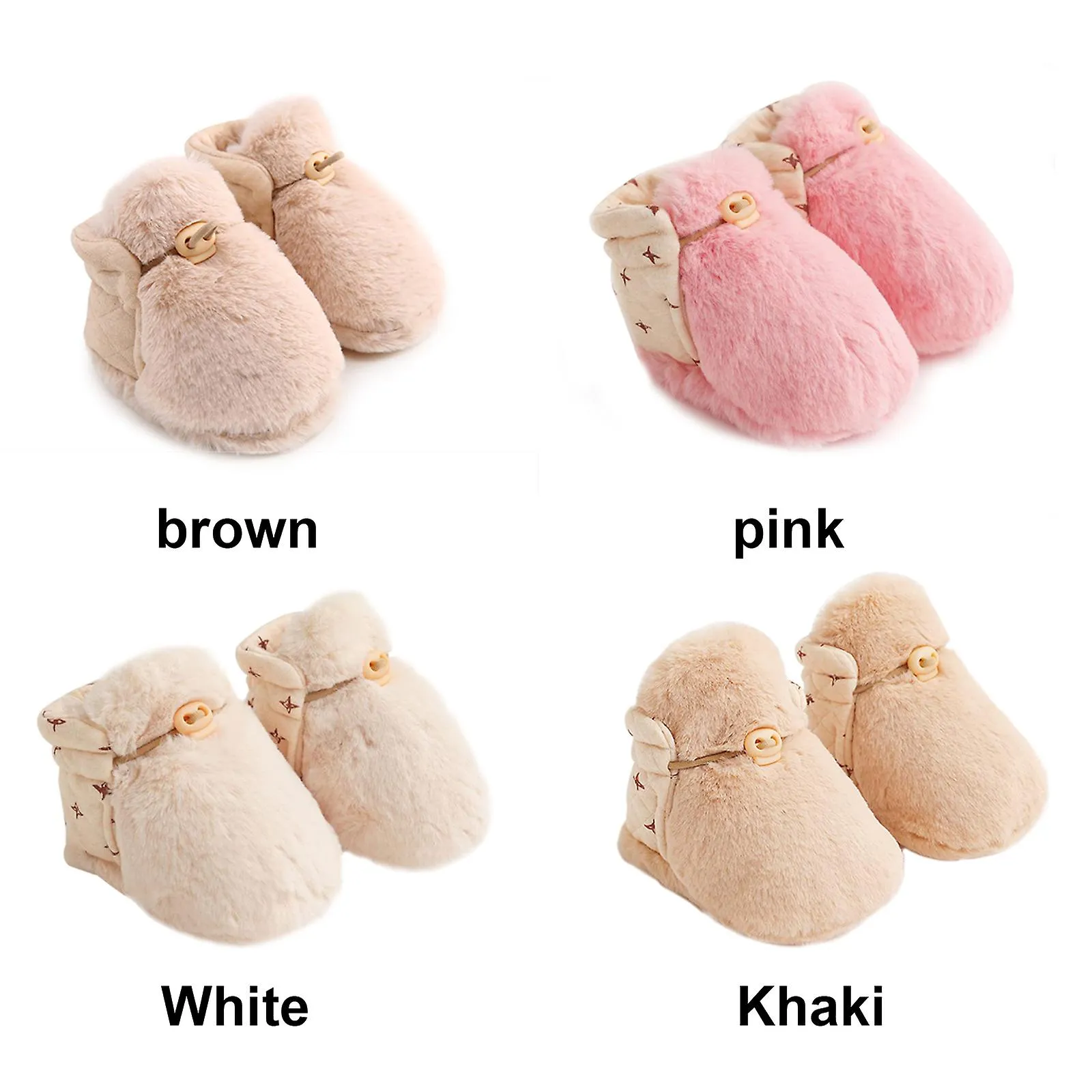 Zapatos para niños pequeños 1 par Bebé Dibujos animados Peluche antideslizante Suave y cálido marrón rosa blanco caqui algodón b