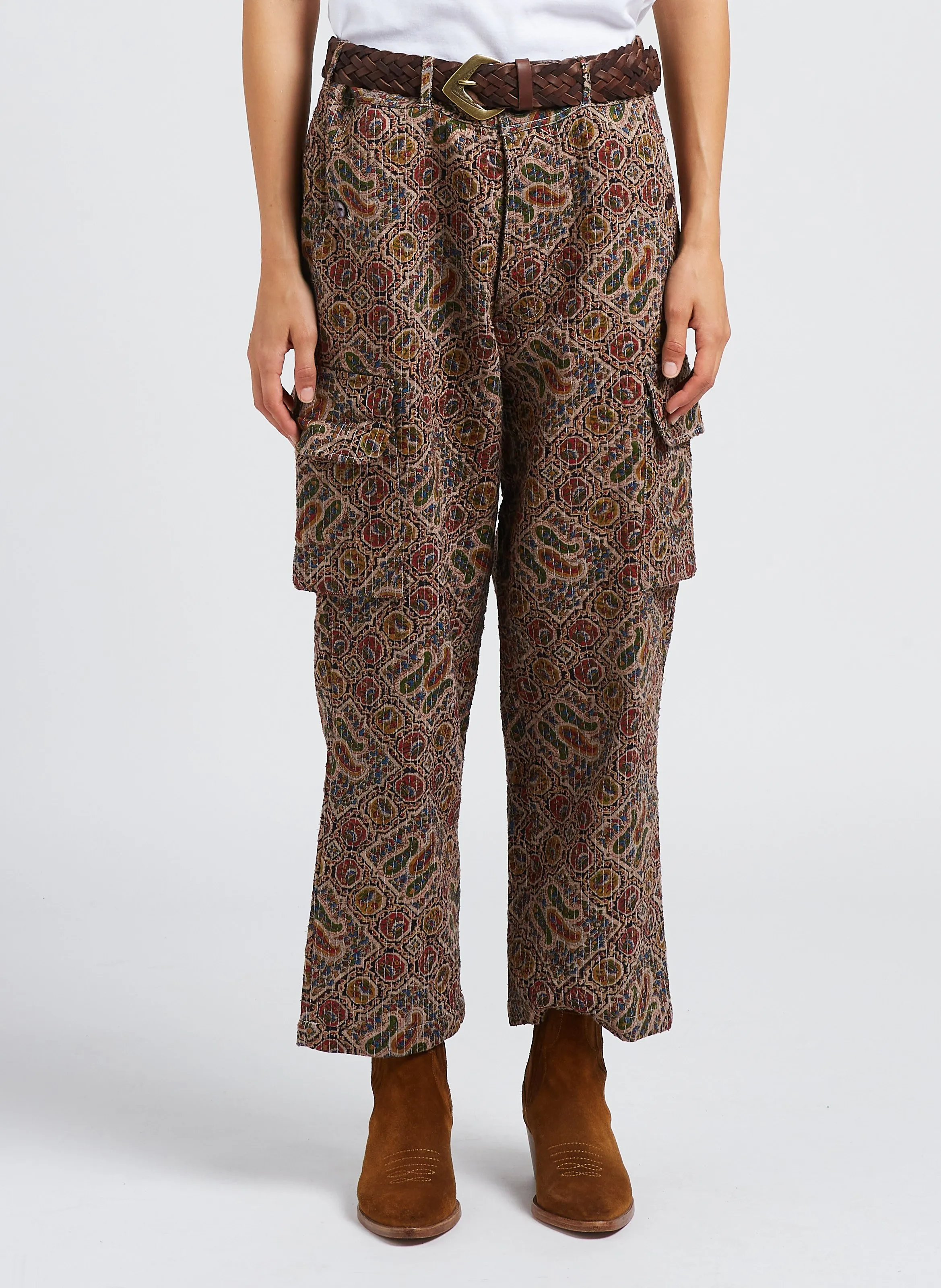 ZINA  PANTALóN ANCHO ESTAMPADO DE ALGODóN Y TALLE ALTO EN MULTICOLOR