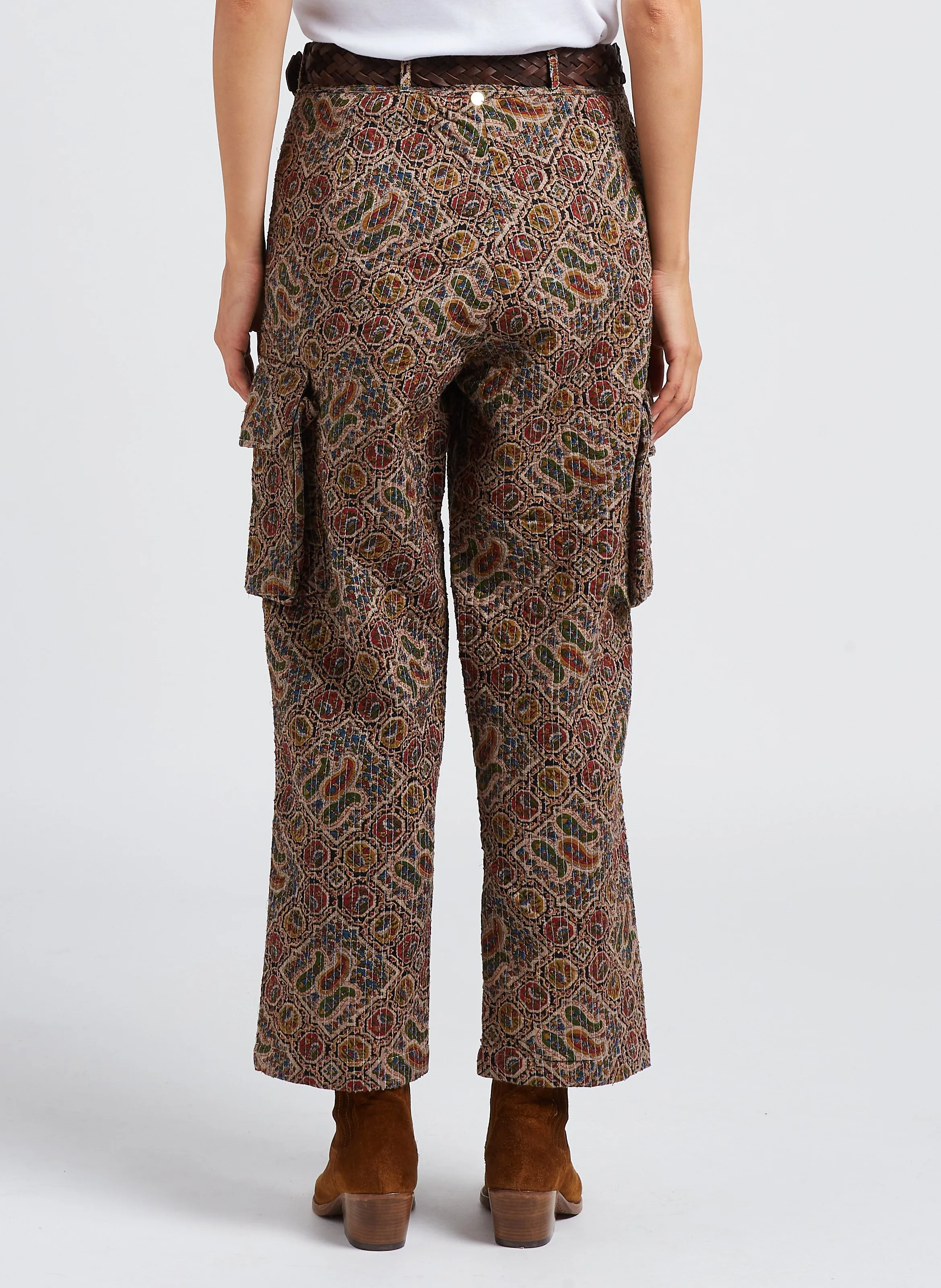 ZINA  PANTALóN ANCHO ESTAMPADO DE ALGODóN Y TALLE ALTO EN MULTICOLOR